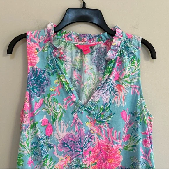 LILLY PULITZER “Celestial Blue Cay To My Heart” Malone Dress in Blue/Pink, M - Picture 9 of 10